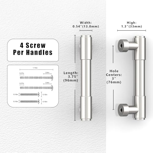 10 Pack Brushed Satin Nickel Cabinet Pulls 3 Inch(76mm) for Kitchen Cabinets and DrawersPopular Home Decor Hardware Item